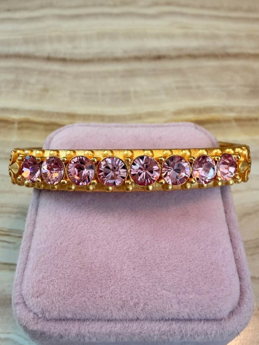 French Kande Gold Bangle With Light Rose Swarovski Crystals